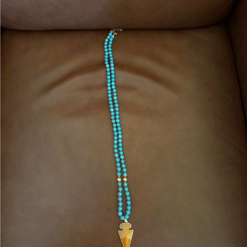 Turquoise Beaded Necklace with Gold Accents